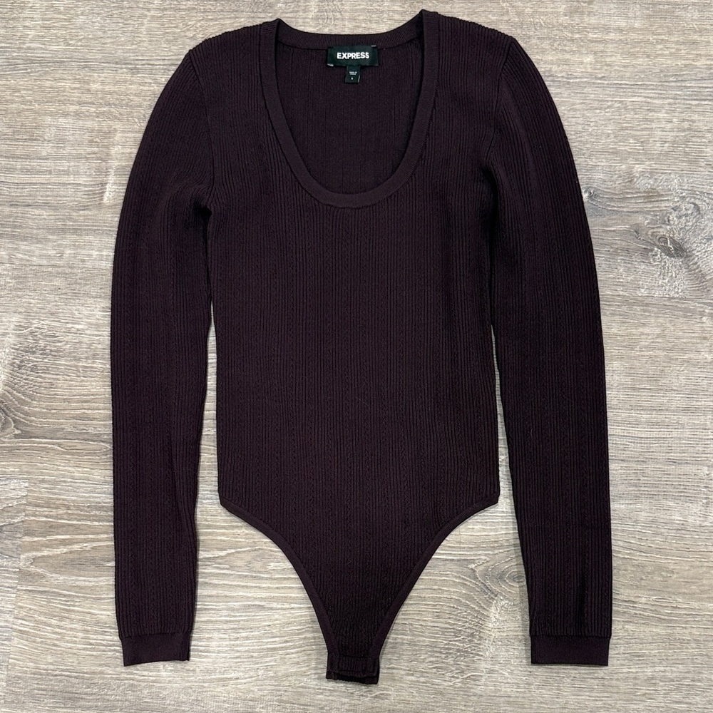 Express Dark Purple Long Sleeve Bodysuit